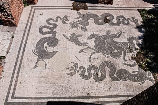 View of a mosaic in Ostia Antica, the port of ancient Rome