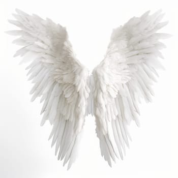 White bird wings isolated on a white background, symbolizing freedom and lightness. AI Generative