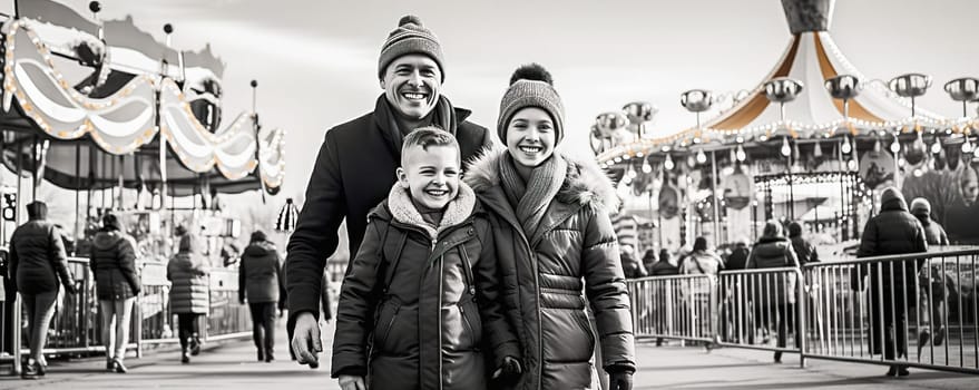 Happy family having fun at the Christmas market. High quality photo