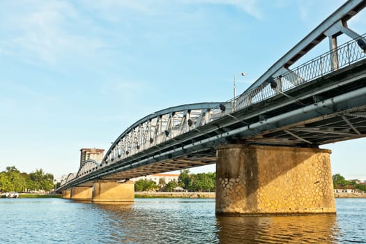 View of the bridge over river. Hue province. Vietnam