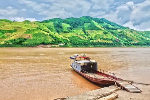 Old ferry on the river. Northern Vietnam