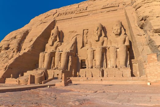Abu Simbel Temple of King Ramses II, a masterpiece of pharaonic arts and buildings in Old Egypt