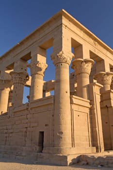 The Temple of Isis at Philae island in the sunset light. Near the town of Aswan ( Egypt)