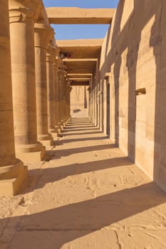 A colonnade of ancient Egyptian columns at Philae Temple (near Aswan, Egypt)