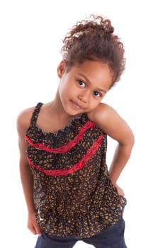 Cute little African Asian girl,  over white background