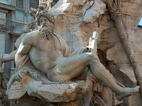 The river-god Ganges in the Fountain of the Four Rivers in Piazza Navona in Rome, Italy.