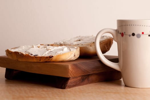 Coffee and Bagels with Cream Cheese.