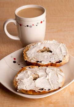 Coffee and Bagels with Cream Cheese.