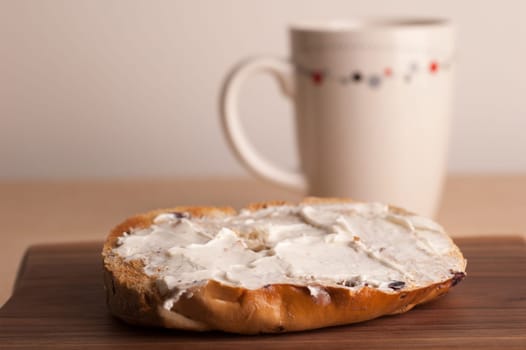 Coffee and Bagels with Cream Cheese.
