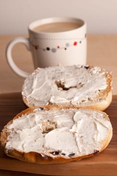 Coffee and Bagels with Cream Cheese.