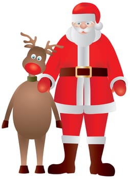 Santa Claus and Reindeer Christmas Portrait Illustration