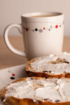 Coffee and Bagels with Cream Cheese.