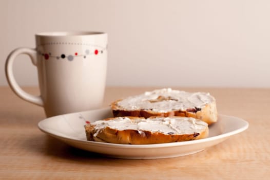Coffee and Bagels with Cream Cheese.