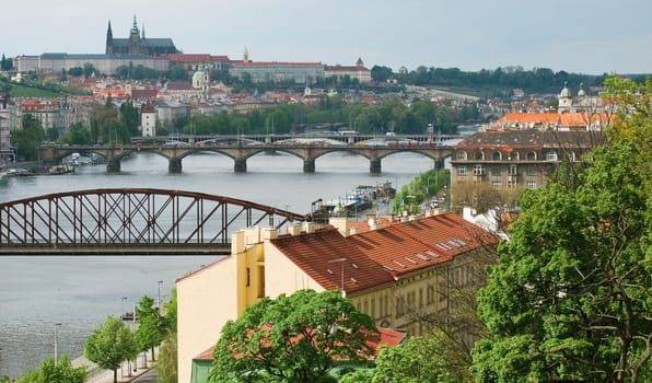 Prague Castle and Bridges over Vltava River, Czech Republic