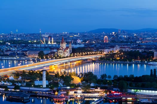 Vienna,panorama in the evening,from a bird's eye view of the capital