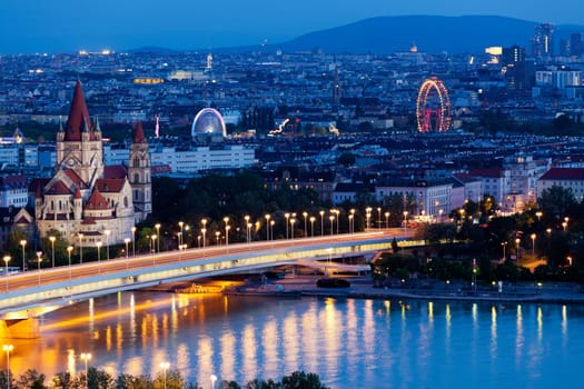 Vienna,panorama in the evening,from a bird's eye view of the capital