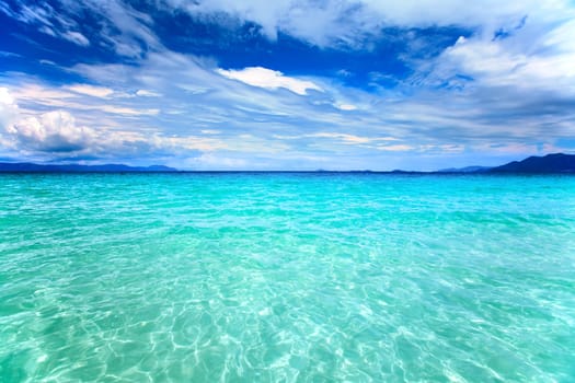 Blue clean sea and cloudy sky landscape