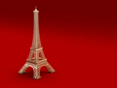Eiffel Tower in Paris. 3d model on a red background.