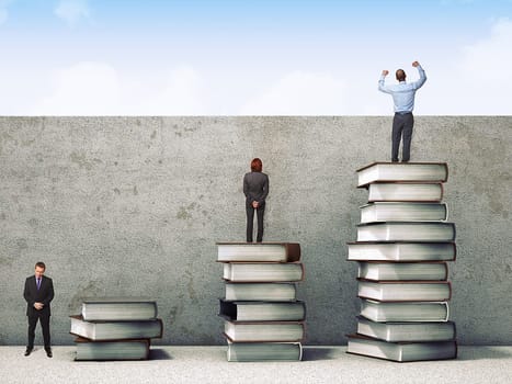 business people on books pile 3d