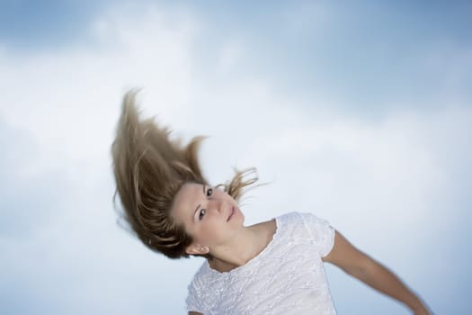 Portrait of young woman in moving