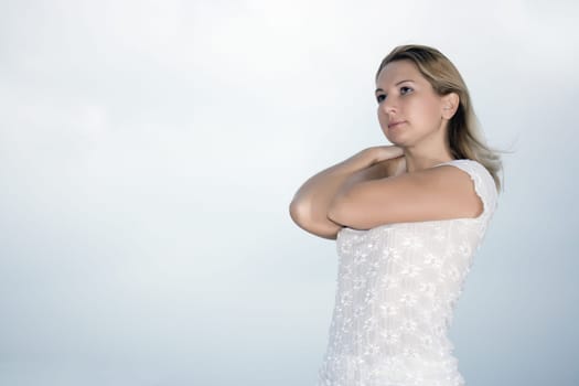 Portrait of young woman on blur natural background