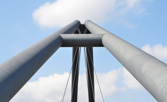 Modern pedestrian bridge at Düsseldorf's Media Harbour in Germany