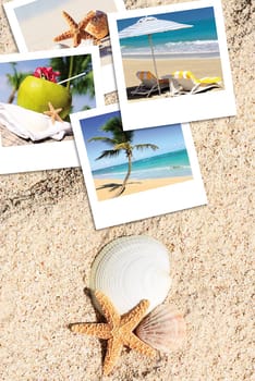 pola photography on the sand of a beach in summer with a sympatical message