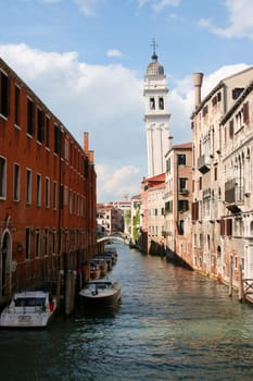 Gondolas and canals in Venice, Italy