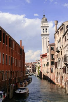 Gondolas and canals in Venice, Italy