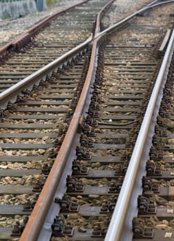 Closeup of rail-way crossings, Asturias Spain
