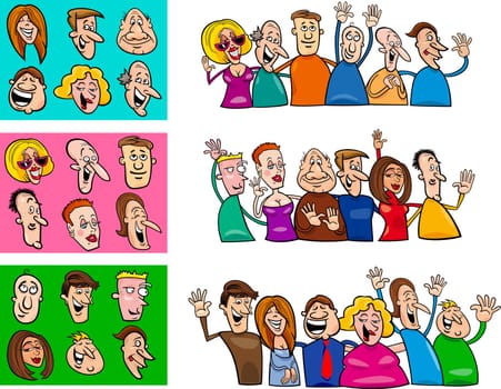 cartoon illustration of happy people big set