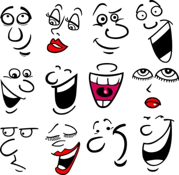 Cartoon faces and emotions for humor or comics design