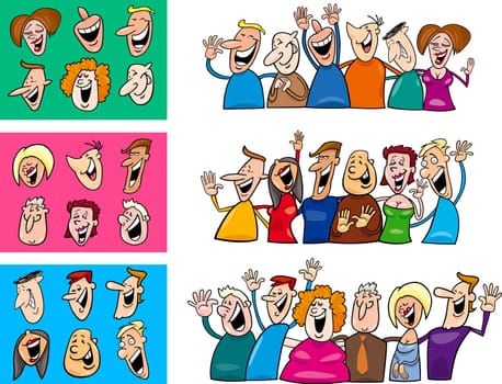 cartoon illustration of happy people big set