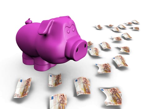 piggy bank and euro banknotes