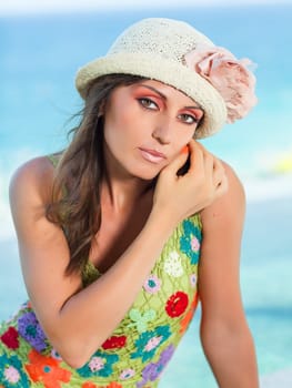 Beautiful woman in hat outdoor