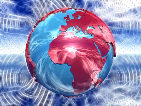 Red and blue Earth on blue background