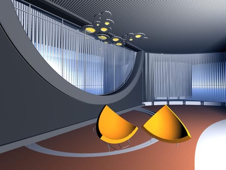 inside home with orange chairs
