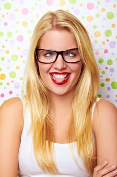 Funny woman with glasses laughing