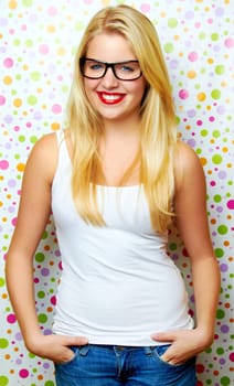 Funny woman with glasses laughing
