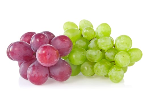 green and red grapes on white background
