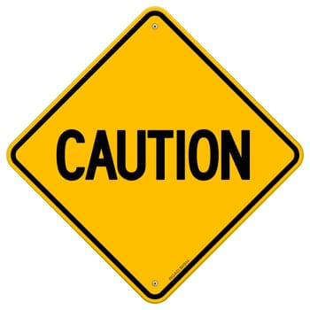 Yellow Sign with black Caution word in the middle