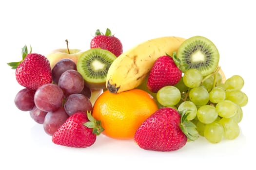 fresh various fruits over a white background