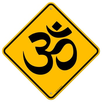 Classic Road Sign with hinduism symbol on yellow background