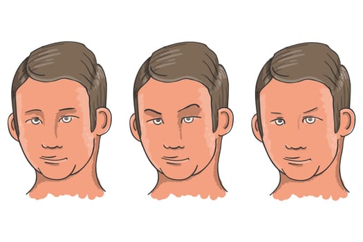 Handmade illustration of man face with different expressions