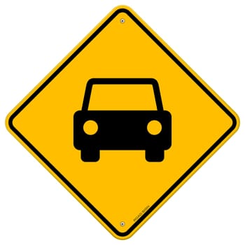 Black vehicle silhouette on yellow background as a sign