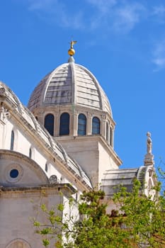 The dome of the Cathedral of St. James in Sibenik, built entirely of stone and marble, Croatia