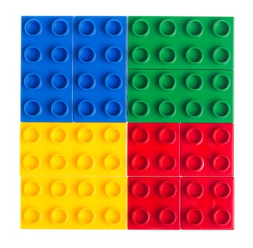 Plastic building blocks isolated on white background