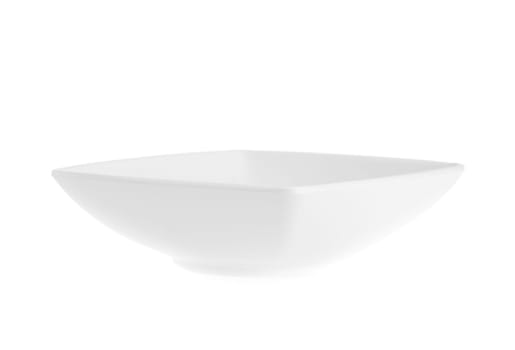 Stack of plain white dinner plates isolated on white background