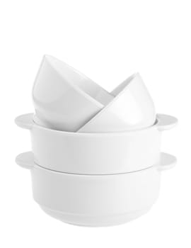 Stack of white bowls isolated on white background