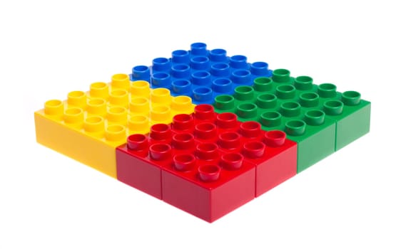Plastic building blocks isolated on white background